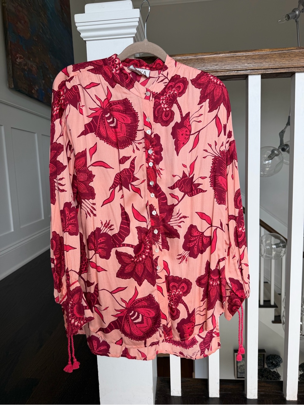 Mika Pink Floral Button-Front Ruffle Blouse
